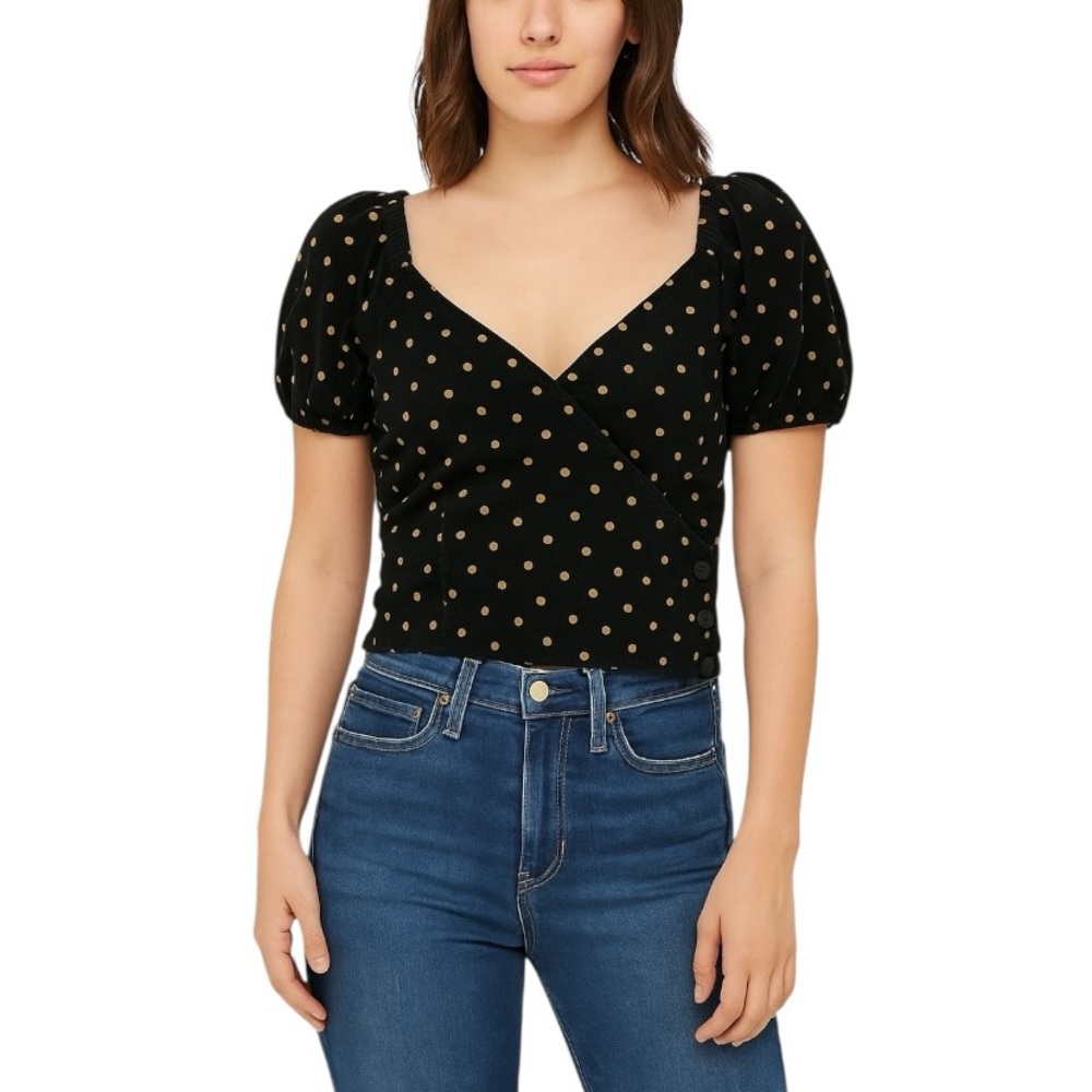 Madewell Corduroy Puff-Sleeve Wrap Top in Oval Dot size Xsmall